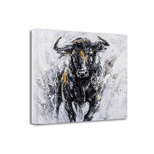 Wall Decor Black And White Paintings Running Bull Picture Canvas Wall Art Posters And Printed Wall Decor 11.8X17.7In (Unframed)
