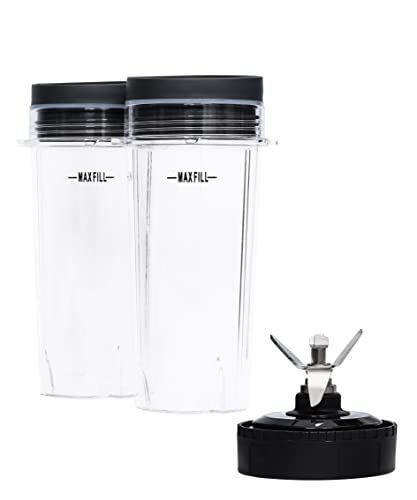 16 OZ Blender Cup Set and Blender Blade Assembly Compatible with Ninja, Replacement Cups for Nutri Ninja Series for QB3000 BL770 BL780 BL660 BL740 BL810 Blenders, 2 Pack