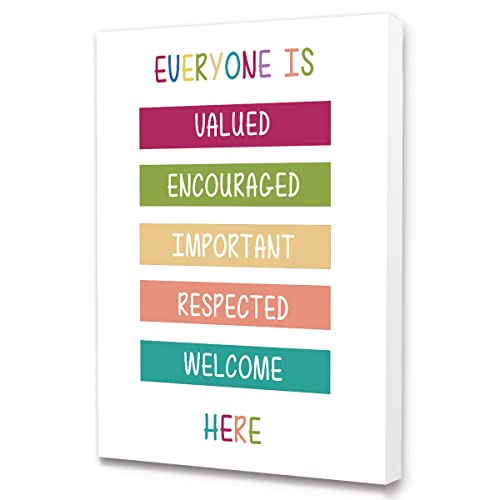 Everyone Is Valued Poster Canvas Framed Wall Art, Diversity Inspirational Quote Wall Art Canvas Painting Ready to Hang for Kids Teens Class Room/ Nursery/Home/Bedroom Decor – 12″ x 15″