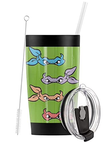 Teenage Mutant Ninja Turtles TMNT Masks Stainless Steel Tumbler with Straw and Flip Lid 20 oz Travel Mug/Cup, Vacuum Insulated & Double Wall with Leakproof Dual Lid