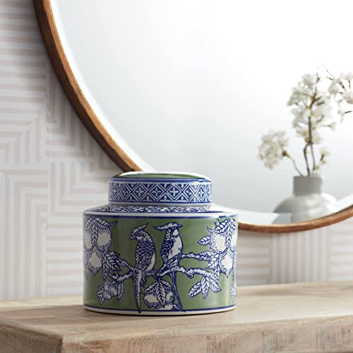 Dahlia Studios 7″ Lemon Bird Green and White Decorative Jar with Lid