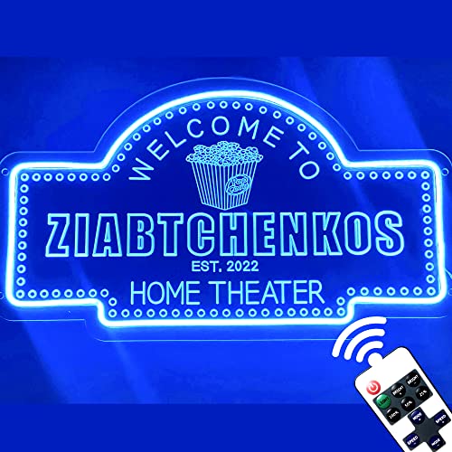 WhatABirdie Custom Home Theater Sign – Personalized Theater Signs for Home Movie Wall Decor – Lighted Neon Movie Sign for Home Movie Room Cinema Light Family Name Movie Marquee Sign for Movie Night