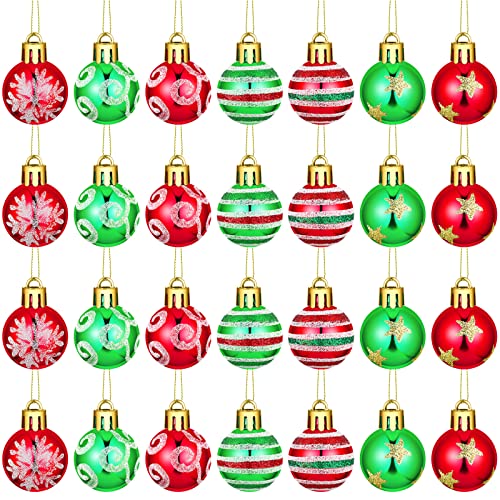 28 Pieces Mini Tree Christmas Ball Ornaments 0.98 Inch Multi Color Rustic Ball Small Baubles Halloween Vintage Trees Ornaments Mini Ornaments Party Decorations