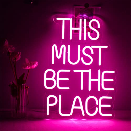 This Must Bethe Place LED neon sign, USB custom hanging letter neon lights with switch, night luminous lighting for party bar studio wedding wall decor, 42x31cm