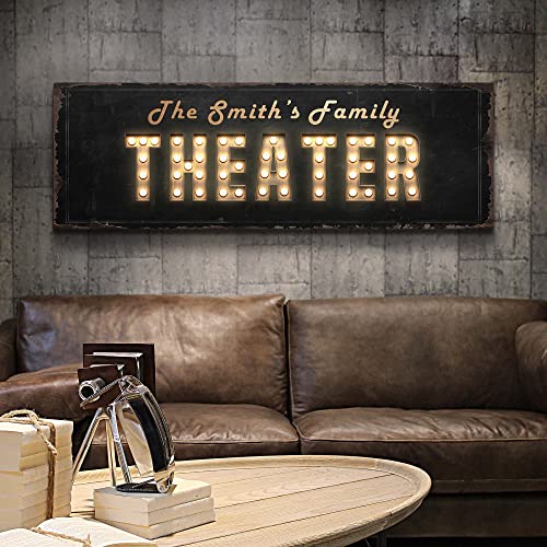 TAILORED CANVASES Theater Wall Decor – Personalized Movie Cinema Art Print Canvas for Studio Room Accessories, Home Media Room, Entertainment Hall, Living Room, Lounge Area – Theater in Rustic Design