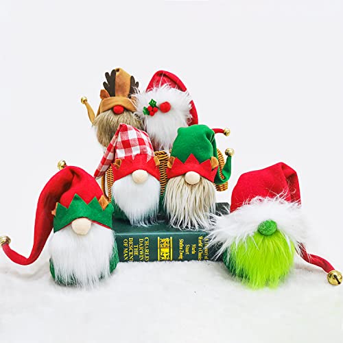 6PC Christmas Gnomes Plush Christmas Gnomes with Bell Cute Lazy Elf Santa Tomte Swedish Gnome for Christmas Table Tiered Tray Shelf Decorations, Handmade Xmas Gifts, Holiday Home Party Ornaments