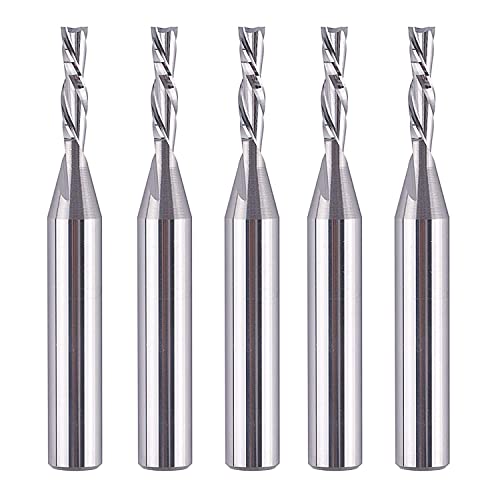 SpeTool 5PCS Down Cut Spiral Router Bit Set 1/4″ Shank with 1/8″ Cutting Diameter, Carbide CNC Bits for Wood Cutter Milling