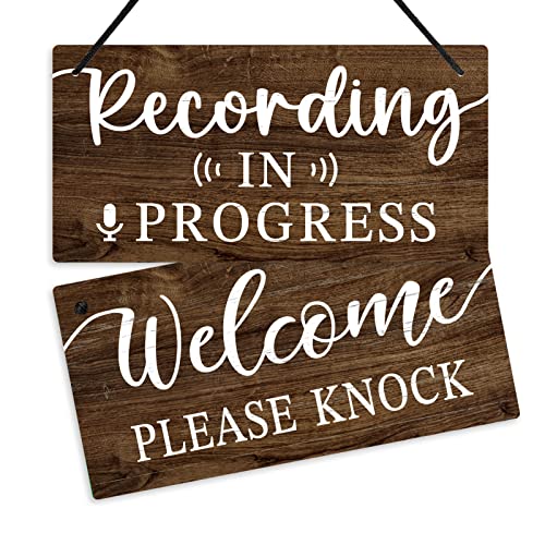 Putuo Decor Recording in Progress Sign, Do Not Disturb Hanging Plaque for Door, Office, Studio, 10×5 Inches PVC Reversible Double Sided Sign
