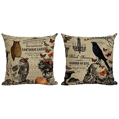 CARROLL Halloween Decoration Vintage Halloween Pillow Cover Cushion Cover for Bedroom Sofa Balcony Decoration 18×18 Inch Set of 2