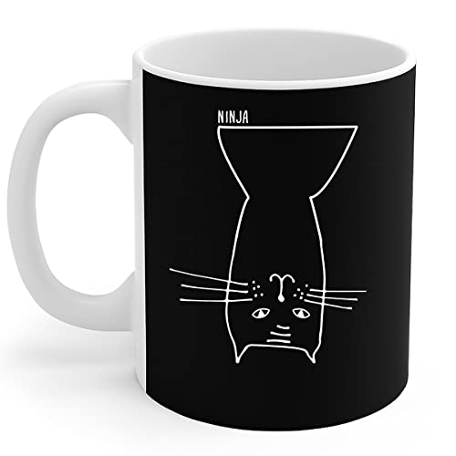 Cat Lovers Mug Funny Ninja Cat Upside Down Cat Owner Jokes Gift Coffee Mug 11Oz