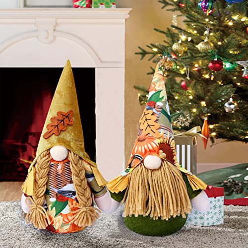 YuQi 2PCS Christmas Faceless Gnomes Decorations for Home, Fall Harvest Thanksgiving Gnomes Plush Table Decor for Autumn Holiday Kitchen Thanksgiving Decor