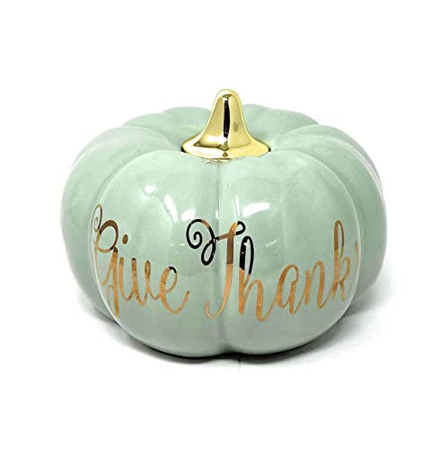 Nature’s Mark Fall Harvest Ceramic Pumpkin Decor, Give Thanks (4.5″ H x 6.5″ W x 6.5″ D)