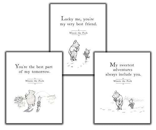 Winnie-The-Pooh Wall Art Prints – Set of 3-11×14 UNFRAMED Minimalist Black & White A.A. Milne Decor for Baby or Kids Room. Inspirational Quotes Set for Nursery.
