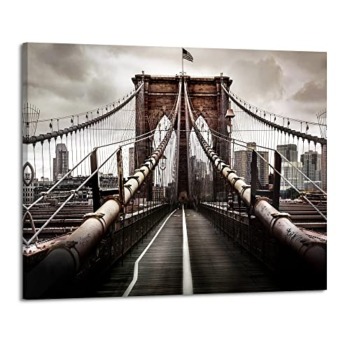 City Landscape Canvas Wall Art: Modern NYC Prints Rust Brooklyn Bridge Picture Industrial New York Painting Retro Brown Skyline Photographic Gray Contemporary Vertical Cityscape Artwork for Bedroom | The Storepaperoomates Retail Market - Fast Affordable Shopping