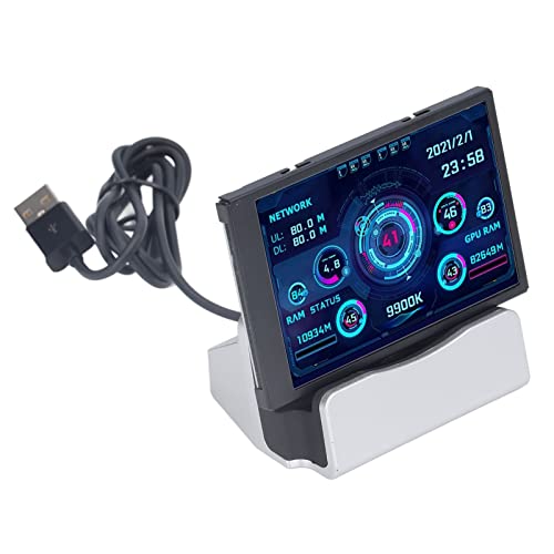 IPS Secondary Screen, Eye Protection Easy to Connect USB Type C Interface Energy Saving 3.5in Display Screen for ITX Mini Chassis(with Dedicated Base)