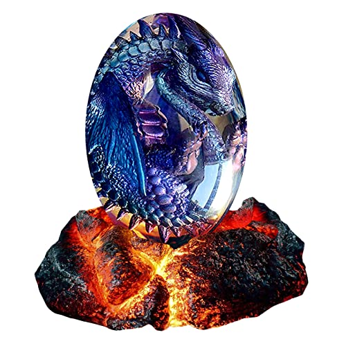 Dragons Egg, Crystal Lava Dragon Egg with Luminous Base, Handmade Sculpture Dragon Eggs Resin Ornaments, Gift for the Holidays, Christmas, Birthdays, Graduation, Back to School (Purple with base)