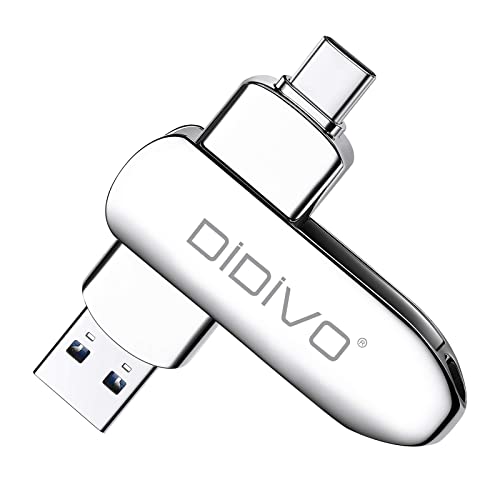 DIDIVO USB C Flash Drive 128GB 2-in-1 Dual USB Type -C Flash Drive USB 3.1 High Speed Thumb Drive Metal Memory Stick Photo Stick for Pictures Videos Music Data Storage