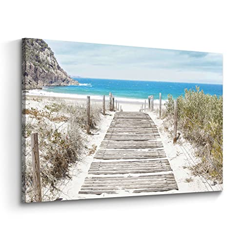 Beach Canvas Wall Art Bedroom: Modern Large Ocean Scene Seascape Picture Decor Scenic Coastal Boardwalk Blue Sea Artwork Contemporary Panoramic Seaside Wave Nature Landscape Prints for Home Living Room | The Storepaperoomates Retail Market - Fast Affordable Shopping