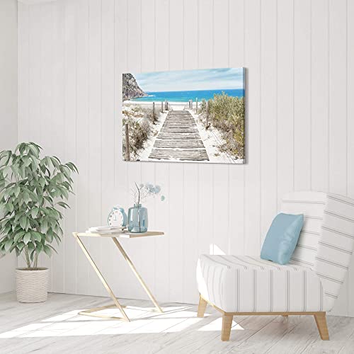 Beach Canvas Wall Art Bedroom: Modern Large Ocean Scene Seascape Picture Decor Scenic Coastal Boardwalk Blue Sea Artwork Contemporary Panoramic Seaside Wave Nature Landscape Prints for Home Living Room | The Storepaperoomates Retail Market - Fast Affordable Shopping