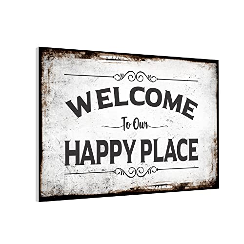 HK Studio Sign Decor Vintage Family Poster 16″ x 10″ – Our Happy Place Wall Decor – Family Wall Art for Living Room, Bedroom, Dining Room