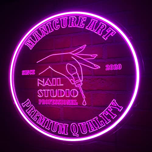 NOXTROND Personalized Nail Salon Neon Sign, Custom Nails Spa Beauty Studio LED Neon Lights, Acrylic Wall Décor Business Logo LED Sign for Beauty Shop Advertising Art Light, 16” Round (Nails Salon)