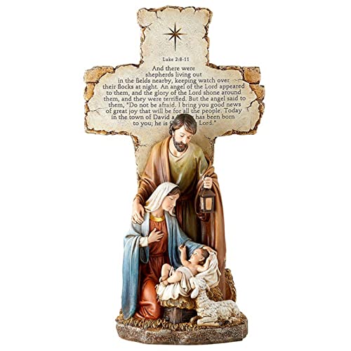Trinity Church Supply Resin Holy Family Nativity Standing Cross, Christmas Mantle Centerpiece, 14 Inch