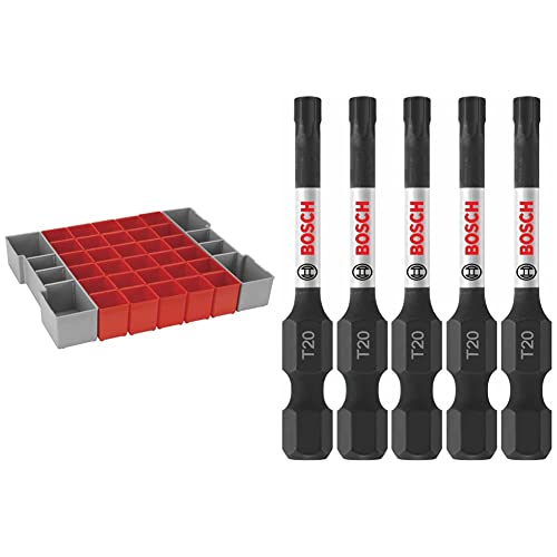 BOSCH BOSCH ORG1A-RED Organizer Set for L-BOXX-1A, Part of Click and Go Mobile Transport System, 32-Piece&BOSCH ITT20205 5 pc. Impact Tough 2 In. Torx #20 Power Bits