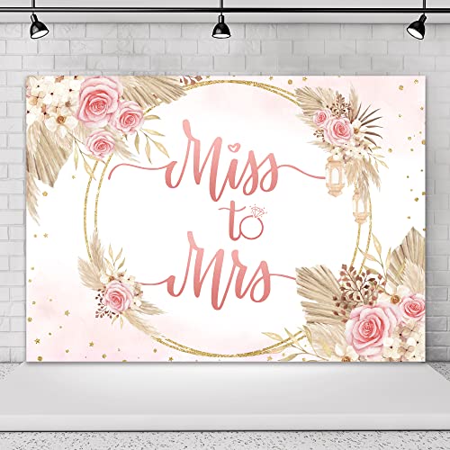 Omifly Miss to Mrs Bridal 7Wx5H Backdrop for Photography Boho Chic Pink Flowers Pampas Grass Golden Women Girl Bride to Be Engagement Background Party Cake Table Banner Decor Photo Booth Studio Props