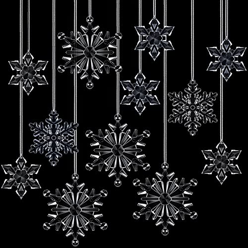 45 Pcs Christmas Snowflake Ornaments Acrylic Christmas Ornaments Christmas Decorations Acrylic Xmas Snowflakes Xmas Tree Pendant with Rope for Winter Holiday Party DIY Decor (Clear)
