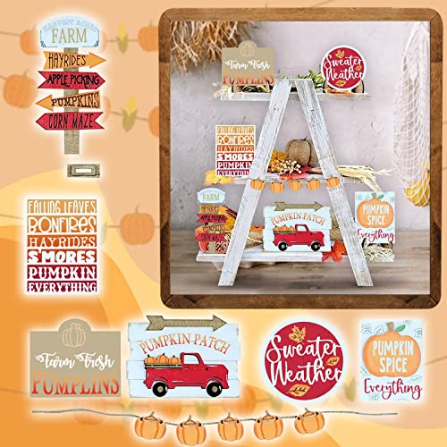 7 Pieces Fall Tiered Tray Decor Thanksgiving Tray Signs Decoration, Rustic Farmhouse Wooden Signs Farm Truck Maple Pumpkin Banner Fall Decor, Harvest Thanksgiving Party Kitchen Home Holiday Decor | The Storepaperoomates Retail Market - Fast Affordable Shopping