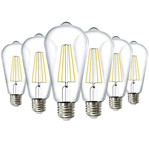 ohderii Vintage LED Light Bulbs, Warm White 2700K, 800 Lumens, 60W Equivalent Antique Style ST58 LED Dimmable Filament Chandelier Light Bulbs with 80+ CRI, E26 Base, 6 Packs