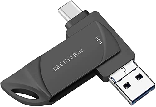64GB Dual USB 3.1 Flash Drive,OTG for Android Phones Thumb Drive USB Memory Stick with USB A and Type C for MacBook Pro USB C External Date Storage Drive for Smart Phones,Computer ,Tablet(Black