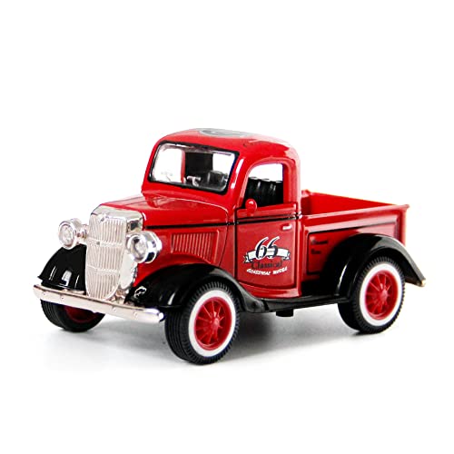 Deerllia Red Truck Decor, Vintage Red Metal Pick-up Tiered Tray Decor, Farmhouse Decorative Tabletop Storage, Little Metal Truck for Home Kitchen Farm Mantel Shelf Table Mini Diecast Car Decorations