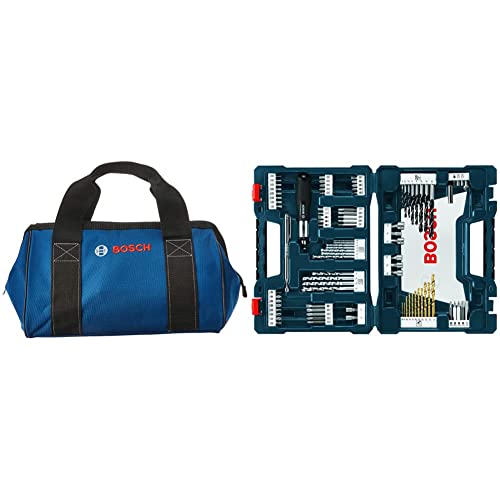 Bosch CW01 Small Contractor Tool Bag 12.75 In. x 8 In. x 9 In.&BOSCH 91-Piece Drilling and Driving Mixed Set MS4091