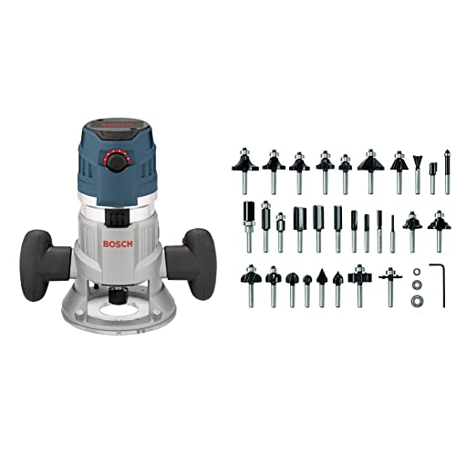 BOSCH MRF23EVS 2.3 HP Electronic VS Fixed-Base Router with Trigger Control&BOSCH 30 pc. Carbide-Tipped Wood Router Bit Set