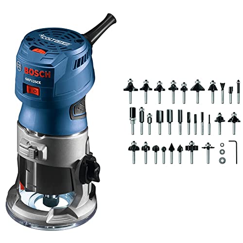 Bosch GKF125CEN Colt 1.25 HP (Max) Variable-Speed Palm Router Tool&BOSCH 30 pc. Carbide-Tipped Wood Router Bit Set
