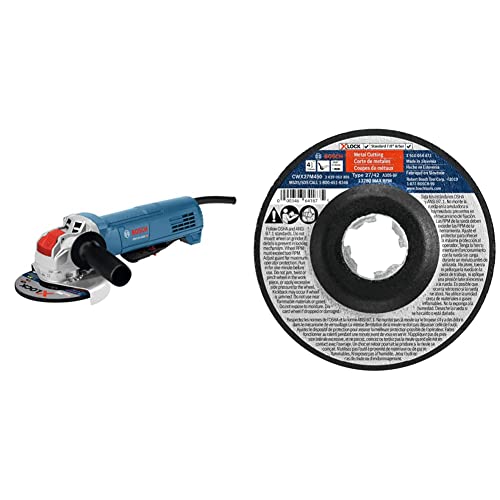 Bosch GWX10-45DE 4-1/2In. X-LOCK Ergonomic Angle Grinder with No Lock-On Paddle Switch & Bosch CWX27M450 4-1/2In.x.098 In. X-LOCK Arbor Type 27A(ISO 42) 30 GritMetal Cutting & Grinding Abrasive Wheel