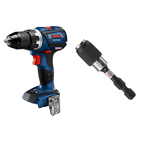 BOSCH GSR18V-535CN 18V EC Brushless Connected-Ready Compact Tough 1/2 In. Drill/Driver (Bare Tool)&BOSCH ITBHQC201 2 1/4″, Impact Tough Quick Change Bit Holder