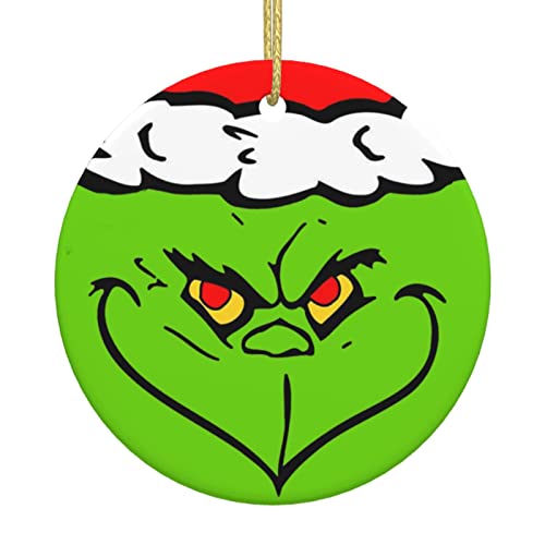 Grinch Christmas Ornament,Two-Side Printed Ceramic Christmas Tree Hanging Ornaments,3 Inch Rounded Xmas Tree Pendant,Christmas Decor for Christmas Trees Indoor Outdoor Home