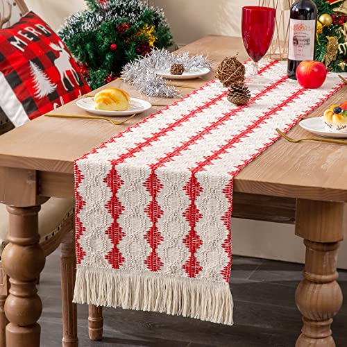 KadyHoom Red Burlap Table Runner, Boho Table Runner 72 Inches, Coffee Table Runner for Boho Decor/Farmhouse, Table Runner for Holiday/Wedding/Party/Farmhouse/Kitchen/Dining Decor