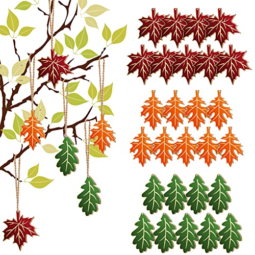 54 Pieces Fall Thanksgiving Maple Leaf Ornament Wooden Maple Leaf Cutouts Tree Hanging Ornament Autumn Leaf Hanging Decor for Thanksgiving Fall Home Tree Decor