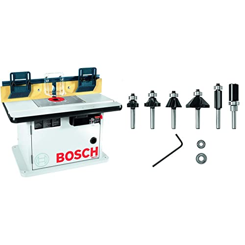 BOSCH Cabinet Style Router Table RA1171, Blue&BOSCH 6 pc. Carbide-Tipped Trim and Edging Router Bit Set