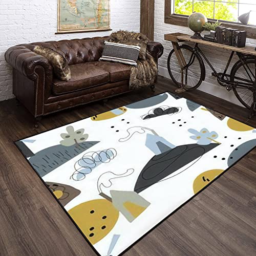 Modern 3D Home Area Rugs Scandinavian Style Seamless Childish Holidays at Countryside Trendy Carpets Non-Slip Extra Size Yoga Mat Runner Rug for Living Room Bedroom Girls Playroom Home Decor