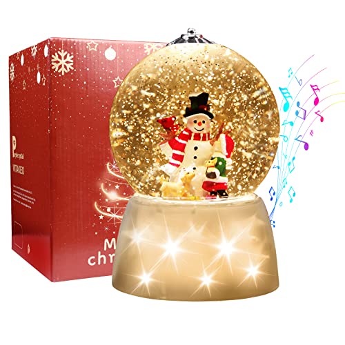 VITAKEO [360° Rotating] Christmas Snow Globe Music Lantern,Christmas Snowman Decorative Lamp with 5H Timer Function, 8 Christmas Songs for Christmas Decoration, USB or Battery Powered.(7.48″ x 4.33″)