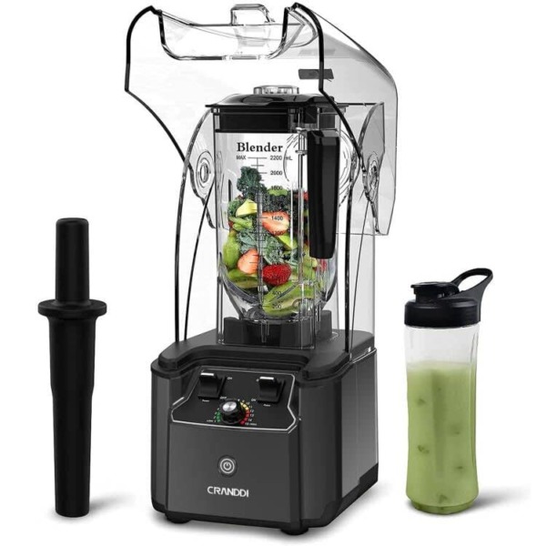 CRANDDI Commercial Quiet Blender, 2200 Watt Powerful Professional Kitchen Blender with BPA-FREE 80oz Pitcher and Self-Cleaning, Smoothie Blender for Commercial and Home 110V (Grey)
