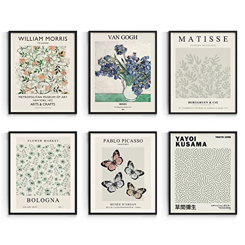 Habseligkeit Matisse Posters for Room Aesthetic, Flower Market Poster, Van Gogh Room Decor Aesthetic Vintage Prints for Wall Decor Unframed, 8x10in, Set of 6
