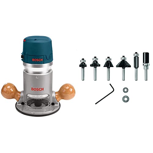 BOSCH 1617EVS 2.25 HP Electronic Fixed-Base Router&BOSCH 6 pc. Carbide-Tipped Trim and Edging Router Bit Set