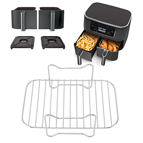 Omabeta Air Fryer Rack, Fryer Stainless Steel Rack Multi Purpose Cooking Baking Grilling Rack Fryer Accessories Airfryer Accessory for Ninja Foodi DZ201 401