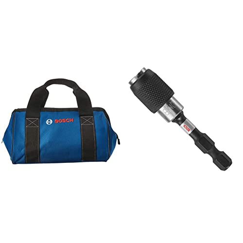 Bosch CW01 Small Contractor Tool Bag 12.75 In. x 8 In. x 9 In.&BOSCH ITBHQC201 2 1/4″, Impact Tough Quick Change Bit Holder