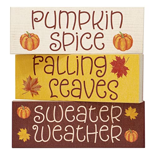 JennyGems Fall Decor, Fall Blocks Signs Pumpkin Spice Fall Decorations, Sweater Weather, Mantel and Tabletop Accents, Fall Tiered Tray Decor Made in USA